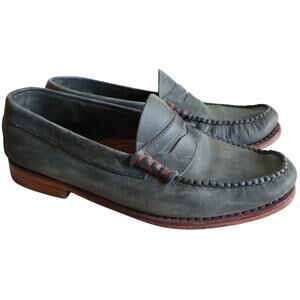 WEEJUNS GH Bass Nubuck LEATHER Gray Penny Loafers Mens 8.5 Moc Pinch Preppy